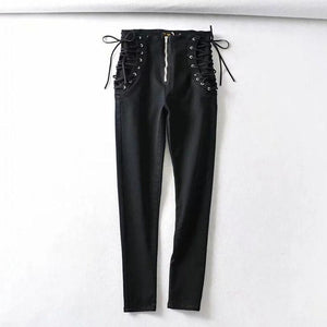 Vintage Skinny High Waist Cross Lace up Jeans