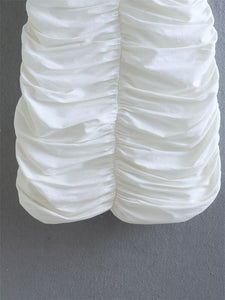 White Slim Elastic Pleated Mini Dress