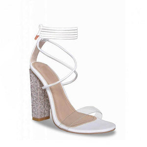 White Transparent Belt Thick-heeled High-heeled Sandals with Open-toed