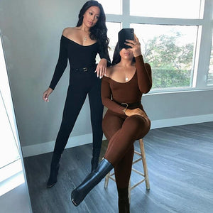 Long Sleeve Solid Stretchy Bodycon Jumpsuit