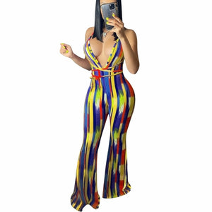 Halter Backless Striped Jumpsuit Womens Summer Clothing