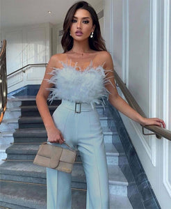 Feather Strapless Jumpsuit