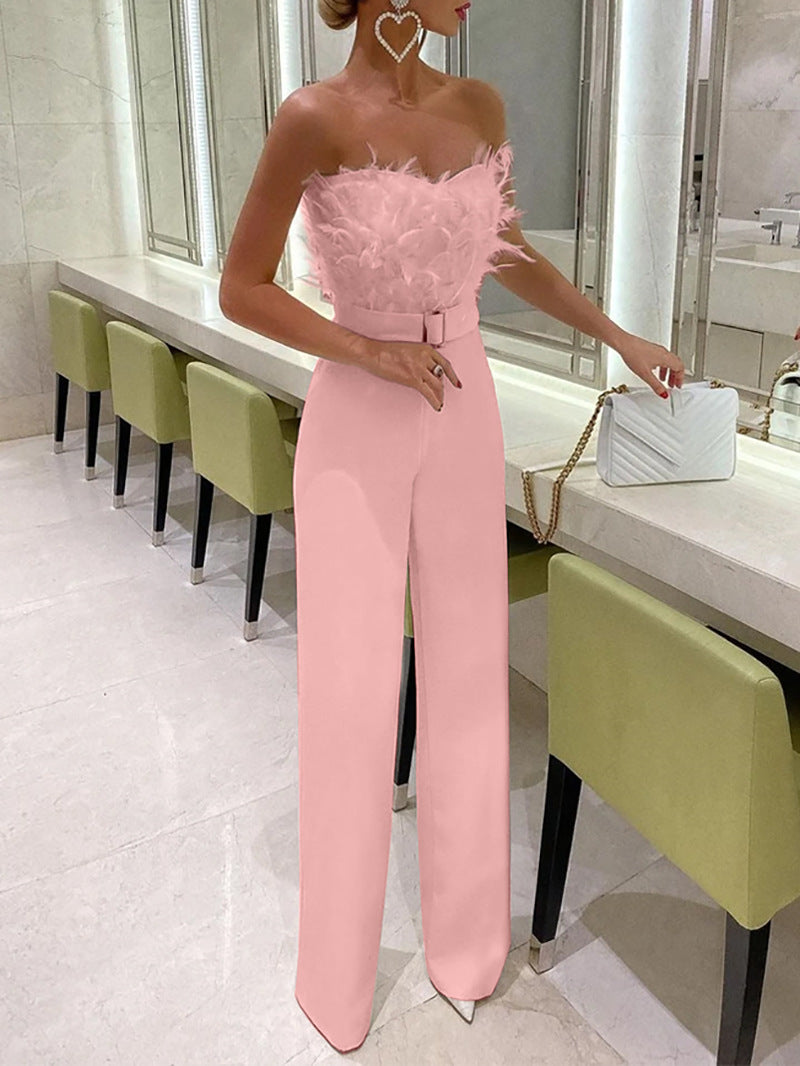Feather Strapless Jumpsuit