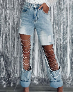 Ripped Chain Hanging Ornament Jeans
