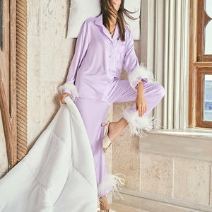Two-piece Feather Suit Pajama Set