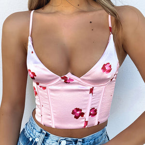 New Slim Fit Printed Low Cut V-Neck Sexy Tank Top