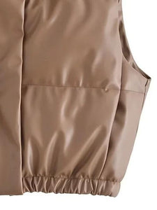 PU Leather Cropped Zip Up Drawstring Vest