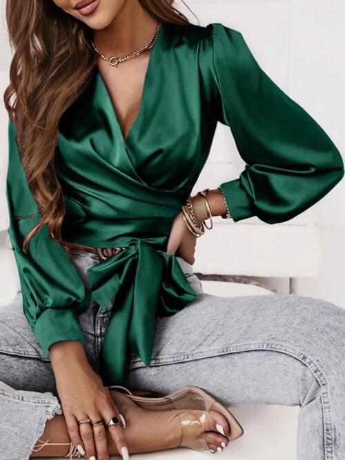 Tie Front Long Sleeve Blouse