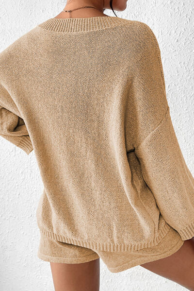 Round Neck Dropped Shoulder Sweater Set