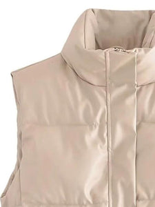 PU Leather Cropped Zip Up Drawstring Vest